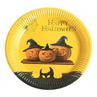 Halloween Disposable Paper Plates, Sacow 10Pcs Happy Halloween Round Paper Dishes Party Kitchenware Supplies Decor(17.5 cm) (E)