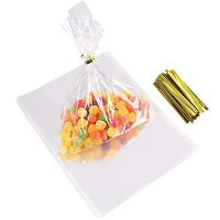 BESTONZON 100pcs Clear Treat Bags/Cellophane Goody Bags,with 100pcs Golden Twist Ties,Suitable for Bakery,Cookies,Candies(7.87 x 5.9 x 0.59 inch)