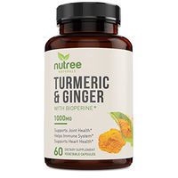 Nutree Naturals Turmeric Curcumin with Ginger, Bioperine Black Pepper Supplement - Supports Healthy Joints, Heart & Brain - 60 Vegetable Capsules - 10 Trees Planted.
