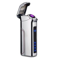 FASTDISK Touch sensing Electric Cigar lighter Atomic Lighter USB Rechargeable Flameless Windproof Electronic Pulse Double Arc Cigarette Free Plasma Lighter with Replaceable Battery(Silver)