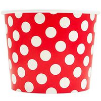 Valentine's Day Red Paper Ice Cream Cups - 16 oz Polka Dotty Disposable Bowls - Comes in Many Colors - Frozen Dessert Supplies - 100 Count
