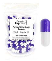 Capsules Express- Size 0 Purple and White Empty Gelatin Capsules 100 Count - Kosher and Halal Certified - Gluten-Free Pure Bovine Gelatin Pill Capsule - DIY Powder Filling