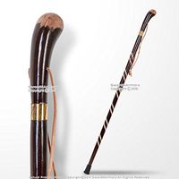 Medieval Gears Brand Solid Wooden Walking Stick Round Grip Gentlemen Spiral Fluted Walking Cane