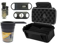 HHB 5-Piece Cigar Holiday Gift Set, Includes Large Plastic Cigar Humidor, Two Cigar Cutters, Ashtray & Torch Lighter! #5