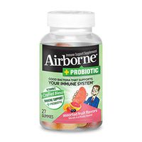 Vitamin C 750mg - Airborne Plus Probiotic Gummies (27 count in a bottle), Gluten-Free Immune Support Supplement with Echinacea and Ginger, Packaging May Vary