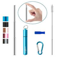 ForEarth Eco-friendly Telescopic Straws | Collapsible Straws with Aluminium Case, Cleaning Brush & Silicon Tip| Portable Folding Straws | Reusable Drinking Straws |Stainless Steel Straw (Blue+ Silver)