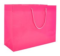 16 x 6 x 12" Hot Pink Gloss - 100 Pack |Heavy Duty Standard Original Style Paper Tote Bag Set | Perfect for Gifts, Party, Baby Shower, Kid’s Birthdays, Weddings, Lunch & More
