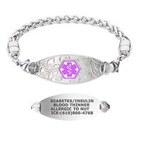 Divoti Custom Engraved Medical Alert Bracelets for Women, Stainless Steel Medical Bracelet, Medical ID Bracelet w/Free Engraving – Lovely Filigree Tag w/Wheat-Purple-7.0"