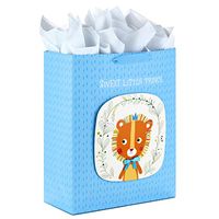 Hallmark 15" Extra Large Gift Bag with Tissue Paper (Sweet Little Prince Lion) for Baby Showers, Kids Birthdays and More