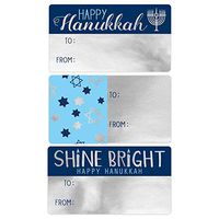 Hanukkah Gift Tags, 75 Stickers (Metallic Silver Foil)