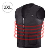Electric Heated Vest, Men Women Electric Battery Powered Heat Insulate Waistcoat Polyester Washable Adjustable USB Charging Heated Clothing Heating Pad,Black,XXL