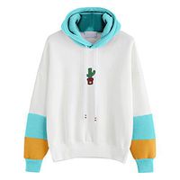HNTDG Womens Color Block Long Sleeve Cactus Print Hoodie Sweatshirt Hooded Pullover Crop Top Blouse Sky Blue