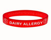 Dairy Allergy ID Bracelet Wristband - Red - 7 Inches - Youth