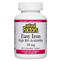 Natural Factors, Easy Iron Chewable, Gentle Supplement for Energy and Metabolism Support, Vegan, Gluten Free, Tropical Fruit Flavor, 60 tablets (60 servings)