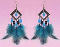 1 pair Sky Blue Feather earrings cute bead bronze rhombus ornament noble new Accessory Good Fine Accessories Women Design Girls Prom Pretty Brides Comfortable