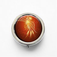 RhyNSky Beautiful Phoenix Mini Portable Pocket Pill Box Case Holder for Purse, 3 Compartments, Silvery, FS587