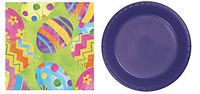 Olive Occasions Colorful Easter Egg Themed Disposable Paper Party Supplies 20 Dessert Plates, 16 Beverage Napkins, Dessert Recipe