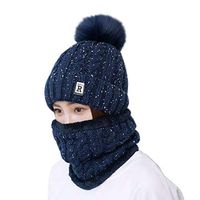 Theoylos Womens Winter Beanie Hat Scarf Set Warm Fleece Lined Knit Hat Ladies Outdoor Windproof Warm Ear Warm Hat Navy