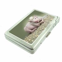 Pig Bride Em1 Hip Silver Cigarette Case With Built In Lighter 4.75" X 2.75" Id Holder Metal Wallet RFID Protection