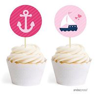 Andaz Press Pink Girl Nautical Baby Shower Collection, Cupcake Topper DIY Party Favors Kit, Babies are Sweet! It's a Pink Girl!, 20-Pack