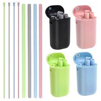 Malier Collapsible Reusable Straws, Portable Soft Silicone Straws for 30 & 20 oz Tumbler, BPA Free with Case & Cleaning Brush (Black & Pink & Blue & Green)