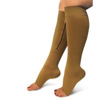 Jobar Zippered Compression Knee Socks Supports Stockings Leg Open Toe 23-32mmHg Zipper (MEDIUM, BEIGE) by Jobar