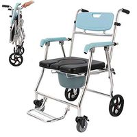 JYKOS Portable Medical Aid Mobility Commode, Folding Bath Chair Tiltable backrest, Toilet Foldable Chair Bath Shower Seat for Elderly Handicapped Hospital Wheeled Aluminum Alloy Medical Chair