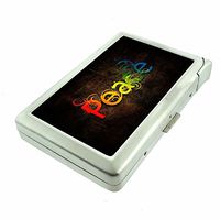 Peace Rainbow Quote Em1 Hip Silver Cigarette Case With Built In Lighter 4.75" X 2.75" Id Holder Metal Wallet RFID Protection