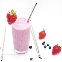 Pack of 12 9.5 inch long straight 18/8 STAINLESS STEEL STRAWS with an 8mm opening and 3 cleaning brushes.