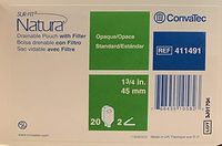 ConvaTec 411491 Natura 12" Two-Piece Drainable Pouch with 2-Sided Comfort Panel, Tail Clip, Filter, Opaque, 1-3/4" Flange, Pack of 20