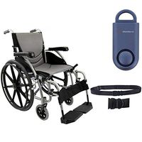 Karman S-Ergo 115 Ultra Lightweight Ergonomic Wheelchair | Seat Size 18" X 17" | Swing Away Footrest | Fixed Wheels and Mag Wheels in Silver & Free 130 dB Matte Blue Safety Alarm! + Black Belt!