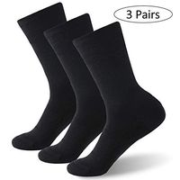 Forcool Diabetic Socks Unisex, Merino Wool Non Binding Loose Top Seamless Toe Non Blister Cushioned Sole Wide Calf Circulation Crew Diabetes Socks Edema Dress Socks, 3 Pairs Black Large