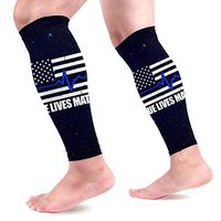 Blue Lives Matter Thin Blue Line Flag Heartbeat Calf Compression Sleeves for Men and Women Long Compression Leg Sleeves for Running Pregnancy 1 Pair