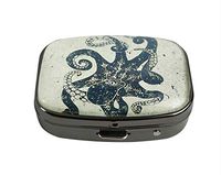 XUTAI Custom Personalized Square Stainless Steel Gun Silver Glass Travel Pill Case Vitamin Decoration Box (Octopus -B)
