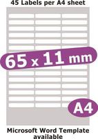 Minilabel 65X11mm , 225 Labels , Matt Paper , 5 A4 Sheets , Laser Copier Inkjet Stickers