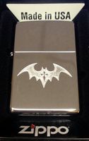 Zippo Custom Lighter - Dark BAT with Gothic Cross Tattoo High Polish Chrome Rare!