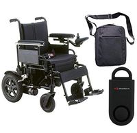 Drive Cirrus Plus EC Folding Power Wheelchair, 16" Seat & Free 130 dB Black Personal Safety Alarm/Siren! + Front Zip Pocket Medical Utility Black Bag!
