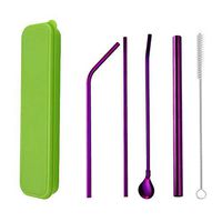 6Pcs Reusable Metal Straws, Berryhot Drinking Straws, Aluminum Straws, Smoothies Straws, Wide Straws for Party, w/Cleaning Brush (G)