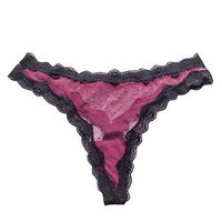 Womens Thong Underwear Lace Hollowed Out T Back Low Waist Ice Silk Sexy Cheeky Thong See Through Panties Wine