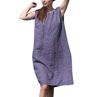 Clearance! Swiusd Women‘s Solid Color Cotton Plus Size Tank Mini Dresses Retro Comfy Casual Sleeveless Loose Beach Party Dresses (Purple, XXXXL-US 16)