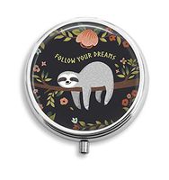 Euger Custom Cute Baby Sloth On The Tree Round Silver Pill Box Pocket 2.1 inches Medicine Tablet Holder Organizer Case for Purse