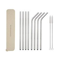 GANAMODA Set of 8 Stainless Steel Ultra Long 10.5 Inch,6mm Diameter,Drinking Straws for 30oz/20oz Tumblers Yeti Ramblers Cold Beverage,Cleaning Brushes Included(4 Straight|4 Bent|2 Brushes) White