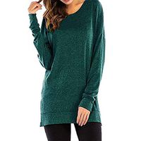 ❀HebeTop❀ Women Long Sleeve O Neck Tunics T-Shirts Loose Fit Tops Casual Blouse Green