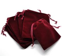 PEPPERLONELY Brand 10PC Dark Red Velvet Drawstring Pouches Jewelry Gift Bags 12x10cm (4-3/4 x 4 Inch)