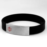 StickyJ USA Black Silicone Bracelet withl Medical Tag Size Small with Free Engraving
