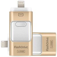 64GB USB Flash Drives, for iPhone [3-in-1] Lightning OTG Jump Drive, iPad Memory Stick, iOS External Storage Expansion for iOS Android PC Laptops (64GB, Gold)