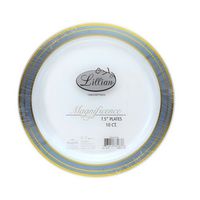 Premium Quality Heavyweight Plastic Plates China Like. Wedding and Party Dinnerware Plastic Plates 7.25 inc, White/Platinum , 10-Count