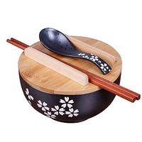 AXZHYX Bowl Japanese Ceramic Bowl, 6.5 Inch Black with Lid Tableware Retro Soup Bowl Instant Noodle Bowl Rice Bowl Ceramic Large Capacity Ramen Bowl Hotel Tableware Home Noodles Boiled Fish Soup Bowl