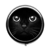 Qien BaiSei Black Cat Face Pill Box/Pill Case-Round Pill Box/Case- Three-Compartment Pill Box/Pill Case