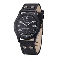 Fxbar, Vintage Classic Men's Waterproof Analog Wrist Watch Leather Strap Quartz Digital Sports Watch(Black)